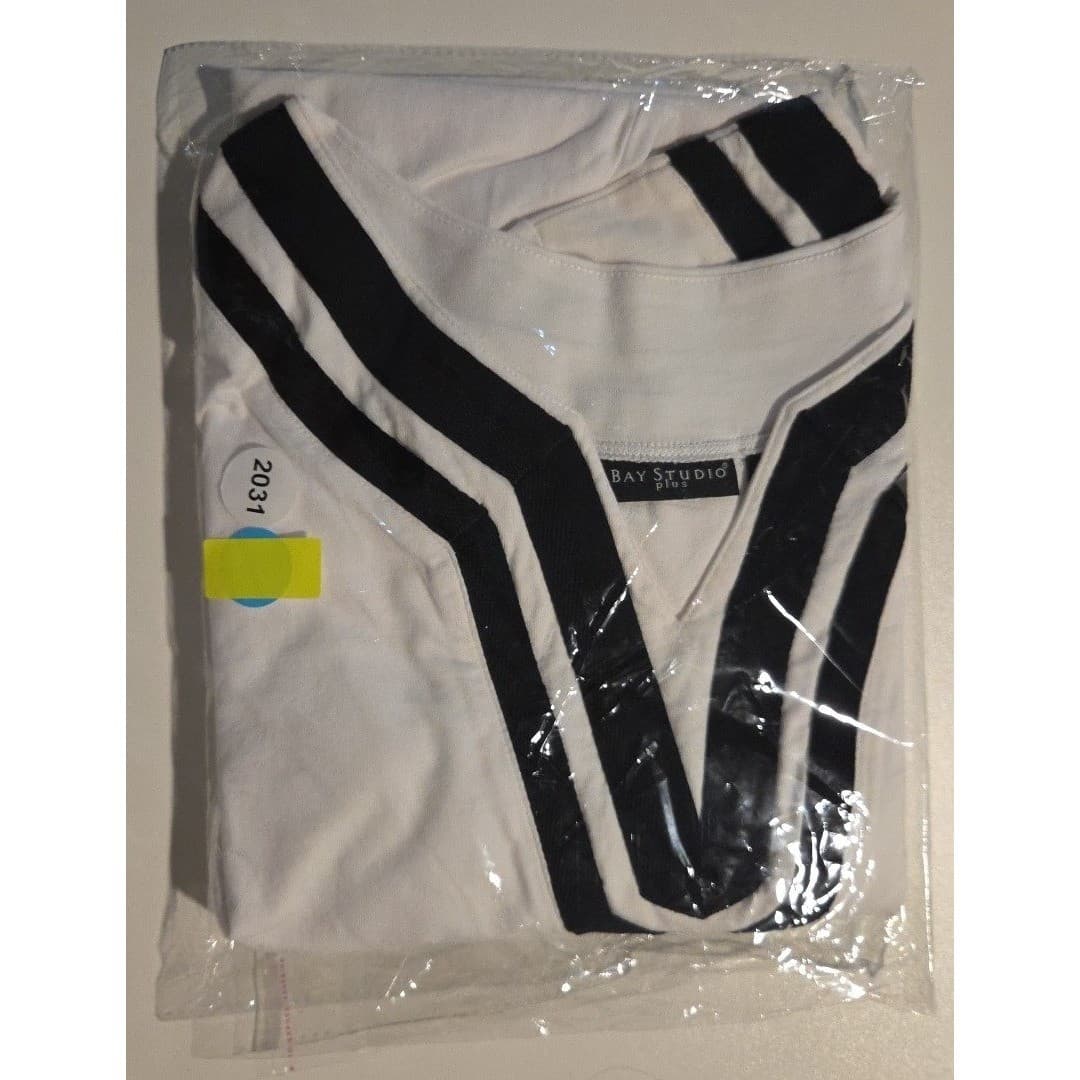 Bay Studio Plus White Black Striped V-Neck, 3/4 Sleeve Top, Women's 1X Tunic - Thumbnail 8