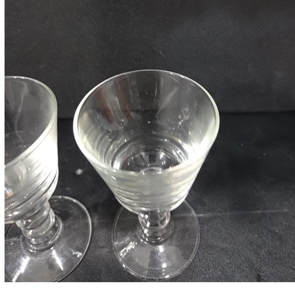 Wafer Stem Wine Goblets Set of 2, Vintage Pressed Glass, Mid-Century Stemware - Thumbnail 6