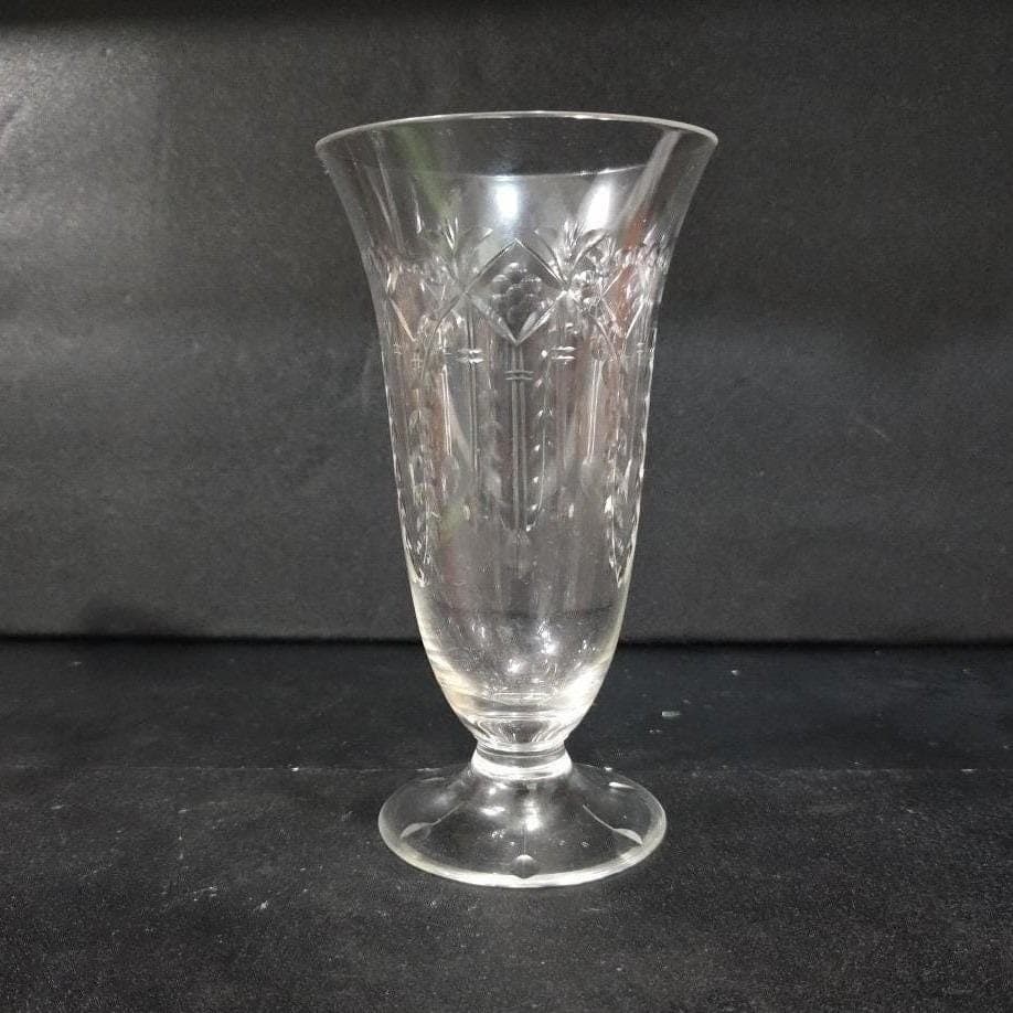 Etched Palm-Leaf Footed Sundae Glass, Vintage Glassware, Floral Vine Pattern - Thumbnail 9