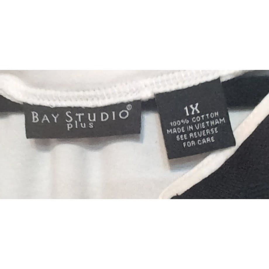 Bay Studio Plus White Black Striped V-Neck, 3/4 Sleeve Top, Women's 1X Tunic - Thumbnail 5