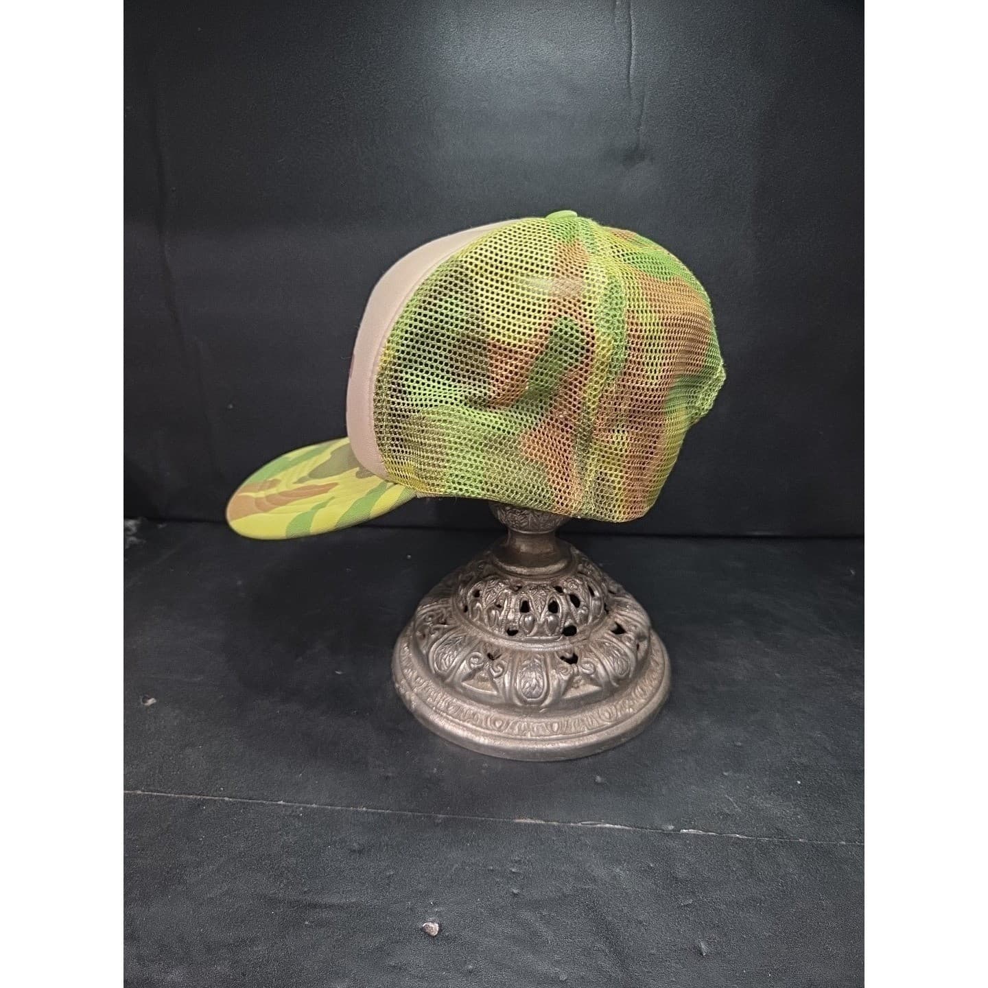 HUNT For Knowledge Trucker Hat, Camo Mesh Snapback Cap, Green Tan Vintage Style - Thumbnail 4