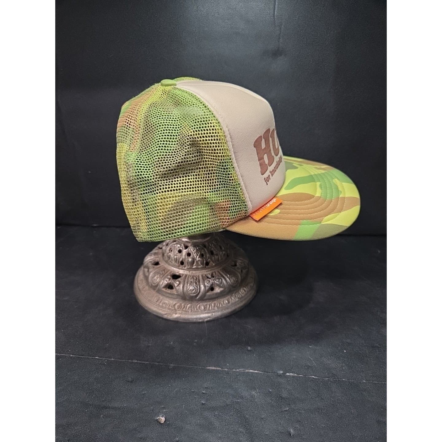 HUNT For Knowledge Trucker Hat, Camo Mesh Snapback Cap, Green Tan Vintage Style - Thumbnail 2
