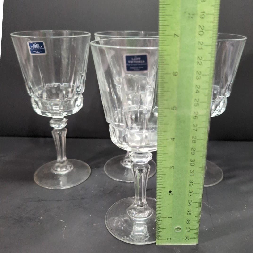 Lady Victoria Lead Crystal Wine Glasses, Set of 4, Vintage Stemware, Replacement - Thumbnail 9
