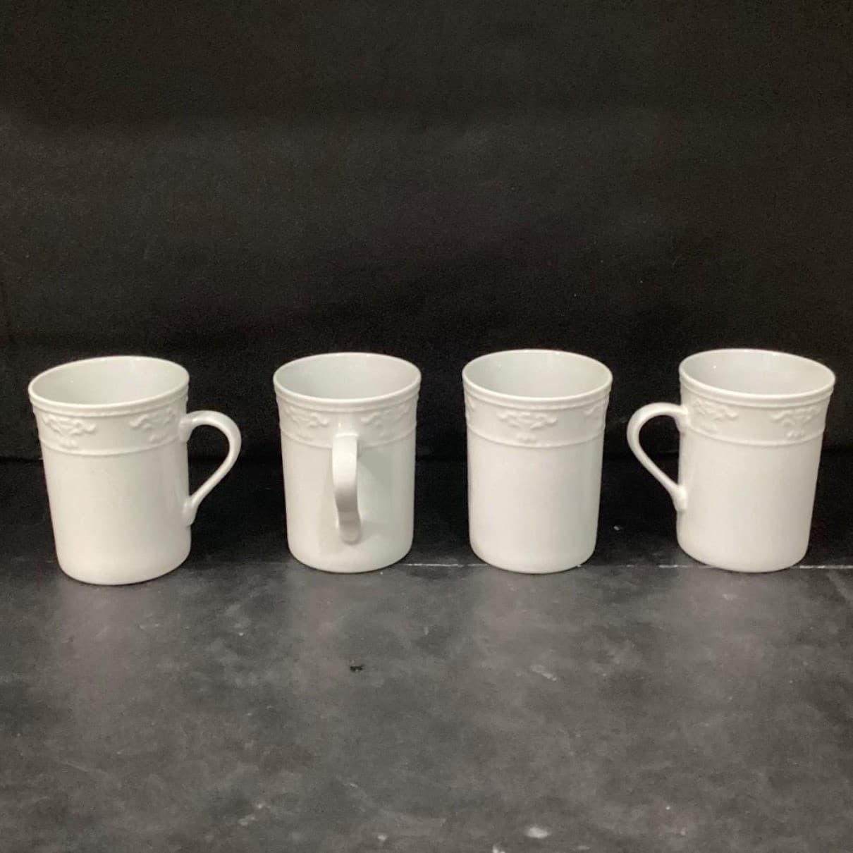 JCPenny Home White Coffee Cups, Set of 4, Vintage Inspired Patterned Mugs - Thumbnail 5