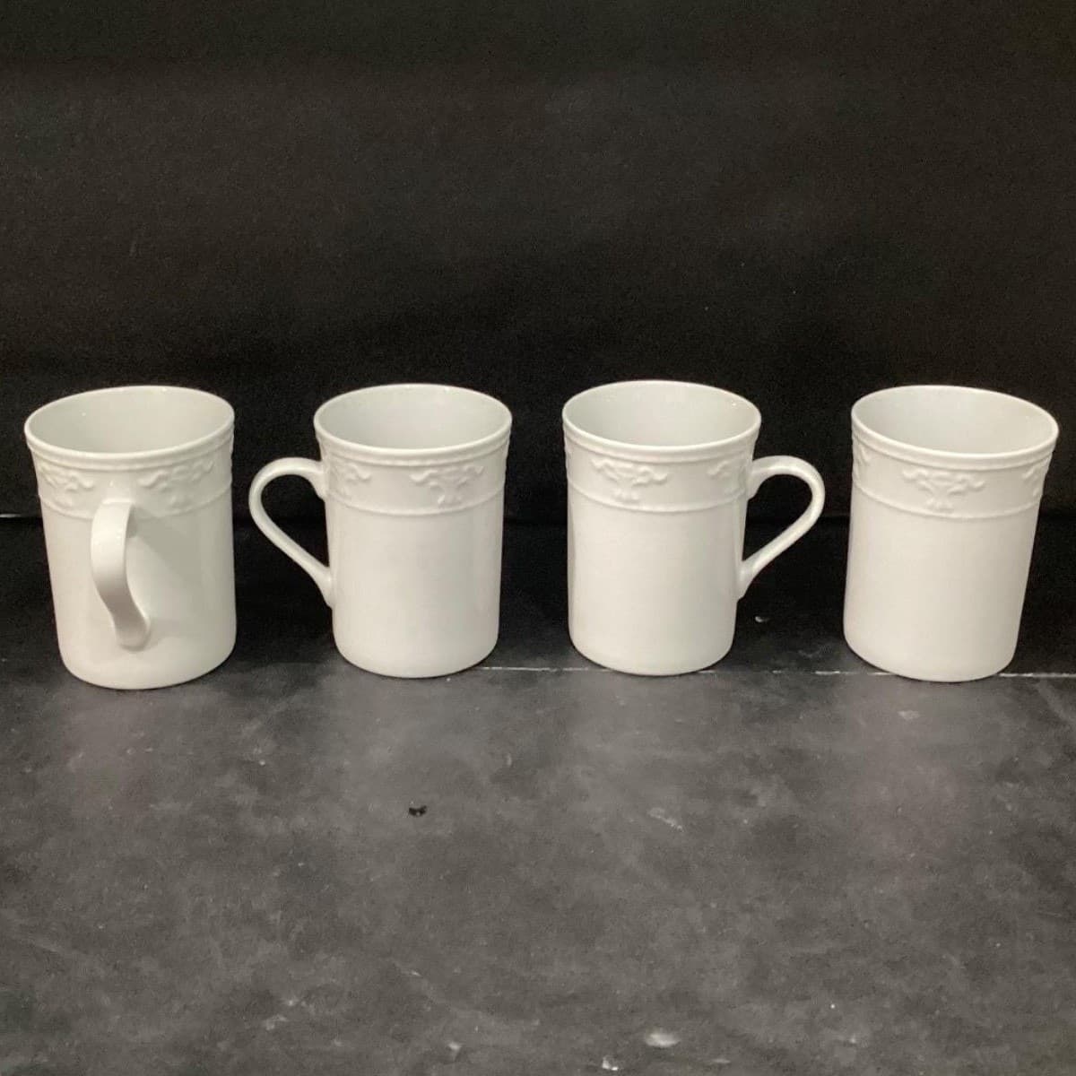 JCPenny Home White Coffee Cups, Set of 4, Vintage Inspired Patterned Mugs - Thumbnail 4
