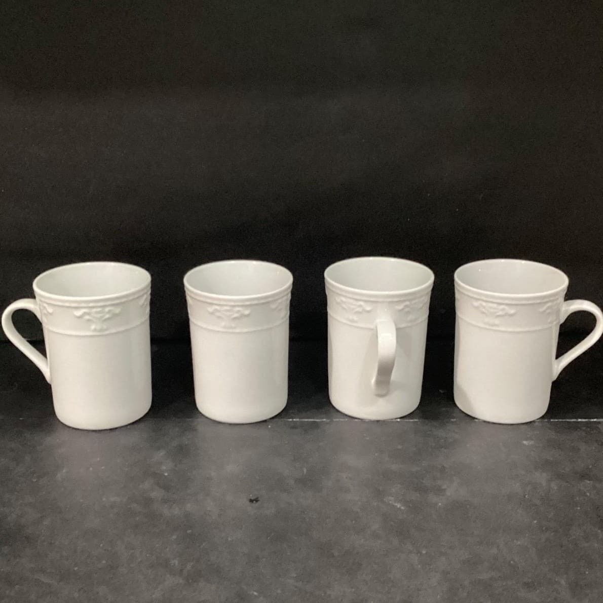 JCPenny Home White Coffee Cups, Set of 4, Vintage Inspired Patterned Mugs - Thumbnail 3