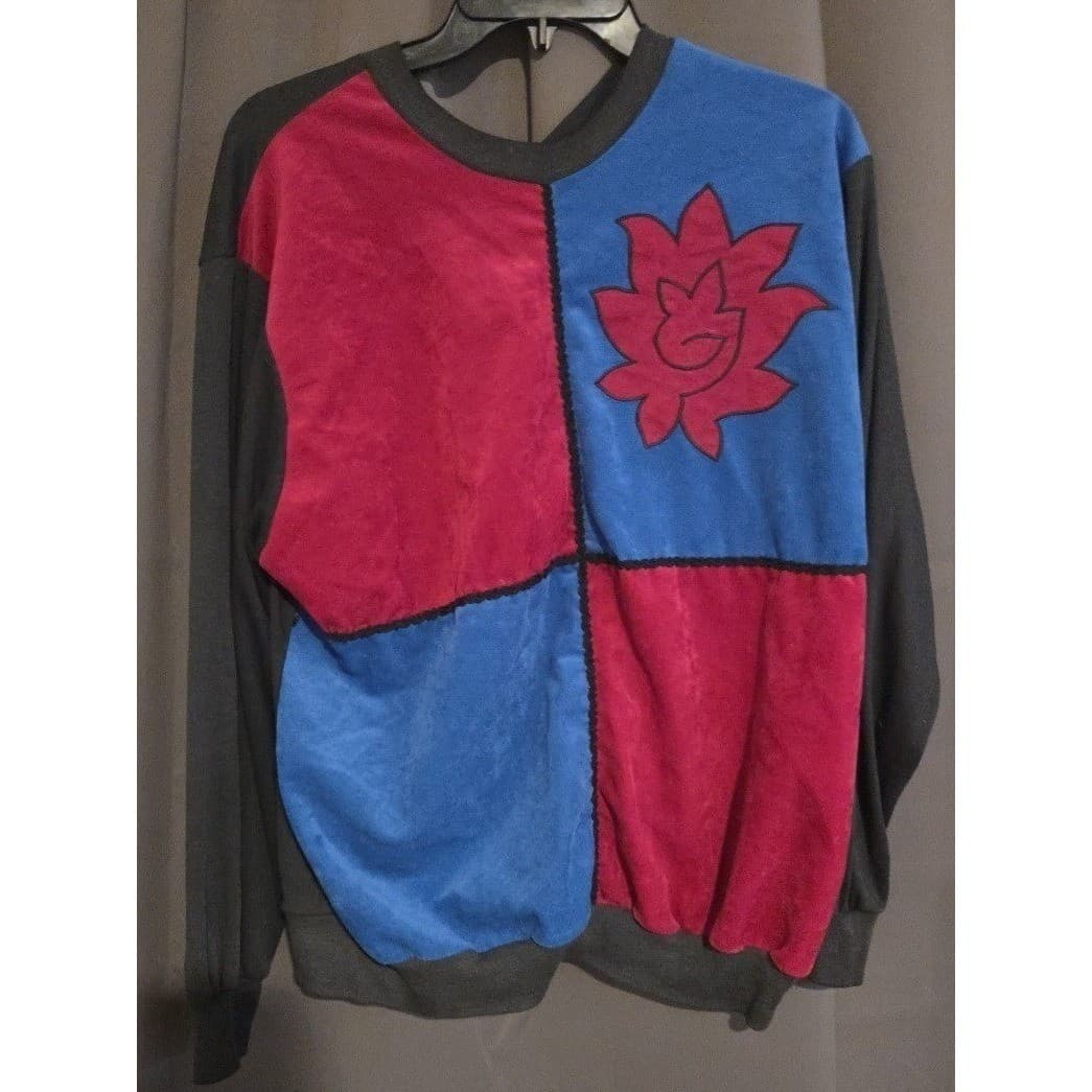 American Spectator Colorblock Graphic Sweatshirt, Blue Burgundy Black, Women's M - Thumbnail 3