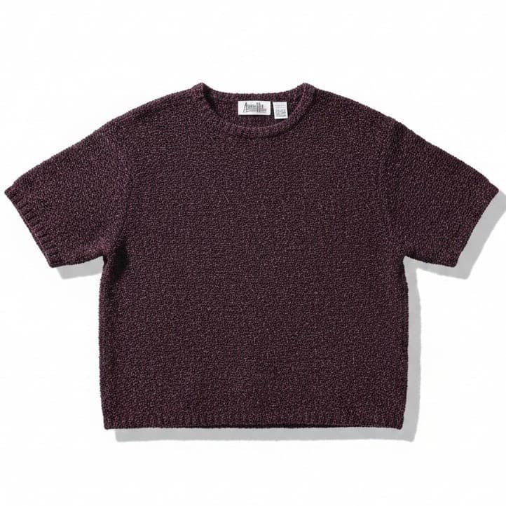 Ashley Hill Burgundy Plum Short Sleeve Knit Sweater, Ramie Blend, Women's Large