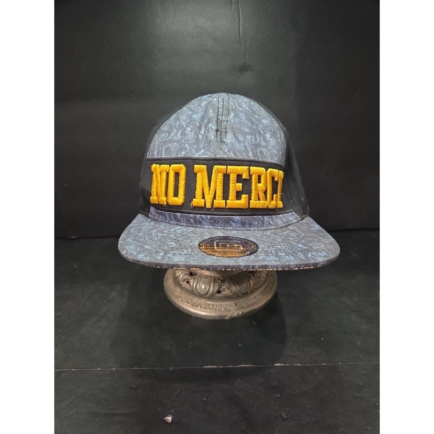 MG Fashions No Mercy Snapback Hat, Black Grey Yellow Embroidered Adjustable Cap