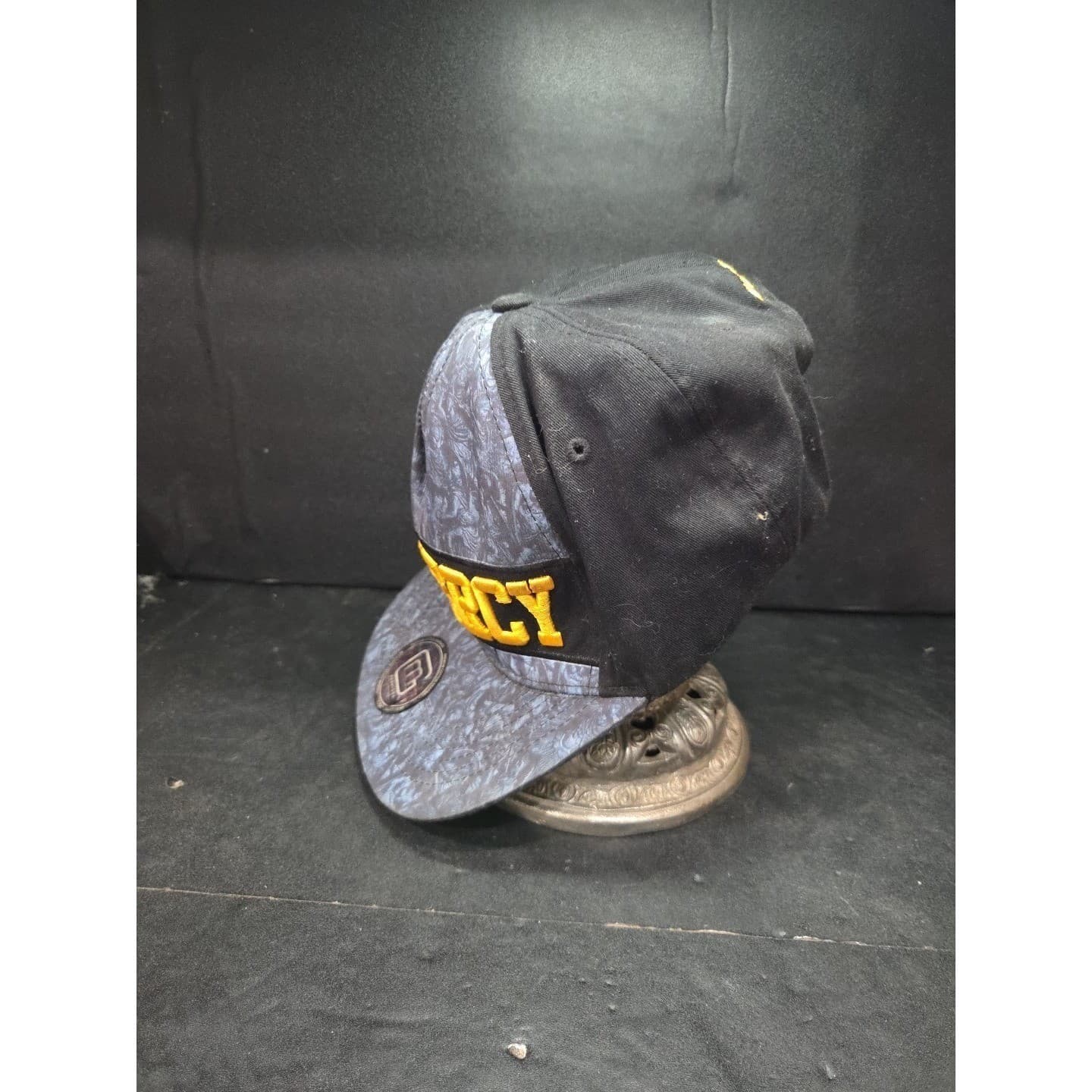MG Fashions No Mercy Snapback Hat, Black Grey Yellow Embroidered Adjustable Cap - Thumbnail 4