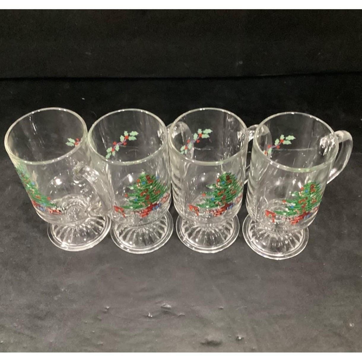 Tienshan Christmas Tree Irish Coffee Mugs, Set of 4, Vintage Footed Glassware - Thumbnail 6