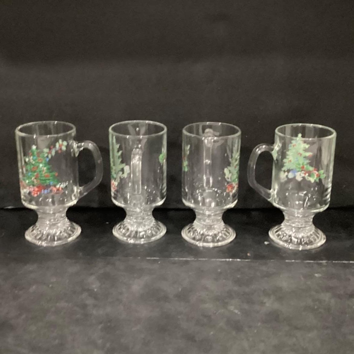 Tienshan Christmas Tree Irish Coffee Mugs, Set of 4, Vintage Footed Glassware - Thumbnail 5