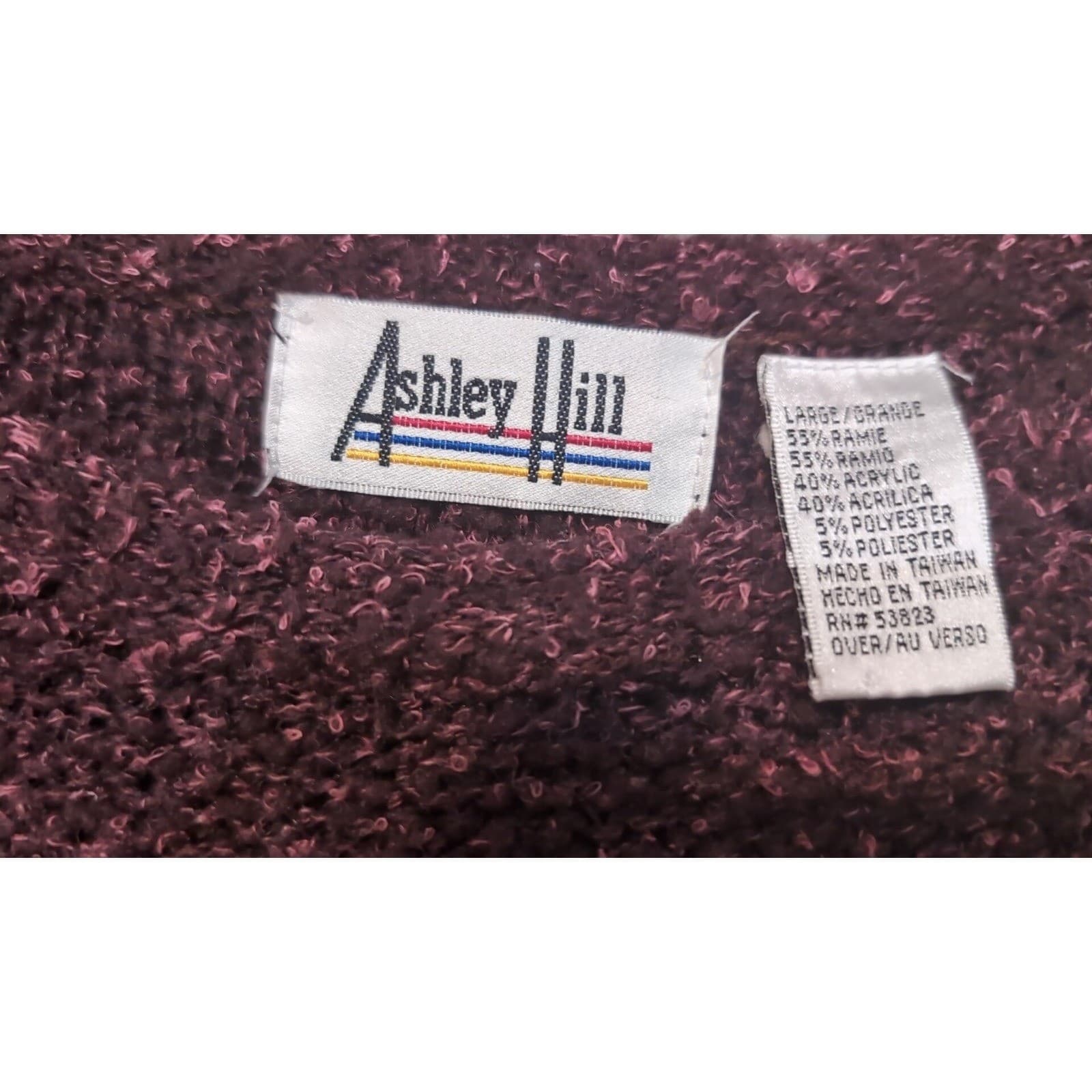 Ashley Hill Burgundy Plum Short Sleeve Knit Sweater, Ramie Blend, Women's Large - Thumbnail 5