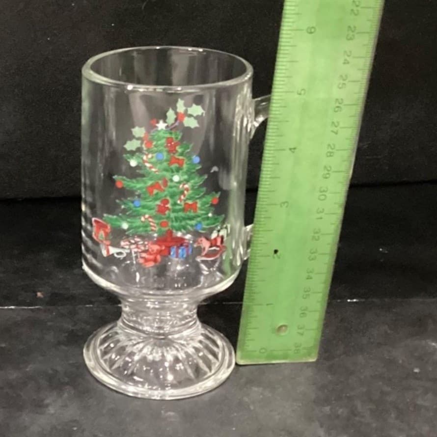Tienshan Christmas Tree Irish Coffee Mugs, Set of 4, Vintage Footed Glassware - Thumbnail 9