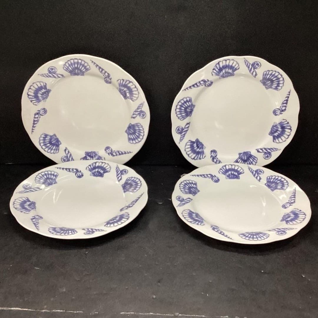 Allied Designs Seashore Luncheon Plates, Set of 4, Vintage Blue & White Design - Thumbnail 2