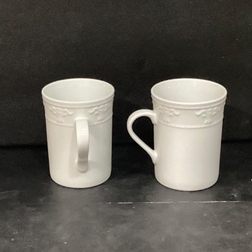 JCPenny Home White Coffee Cups, Set of 2, Vintage Inspired Patterned Mugs - Thumbnail 5