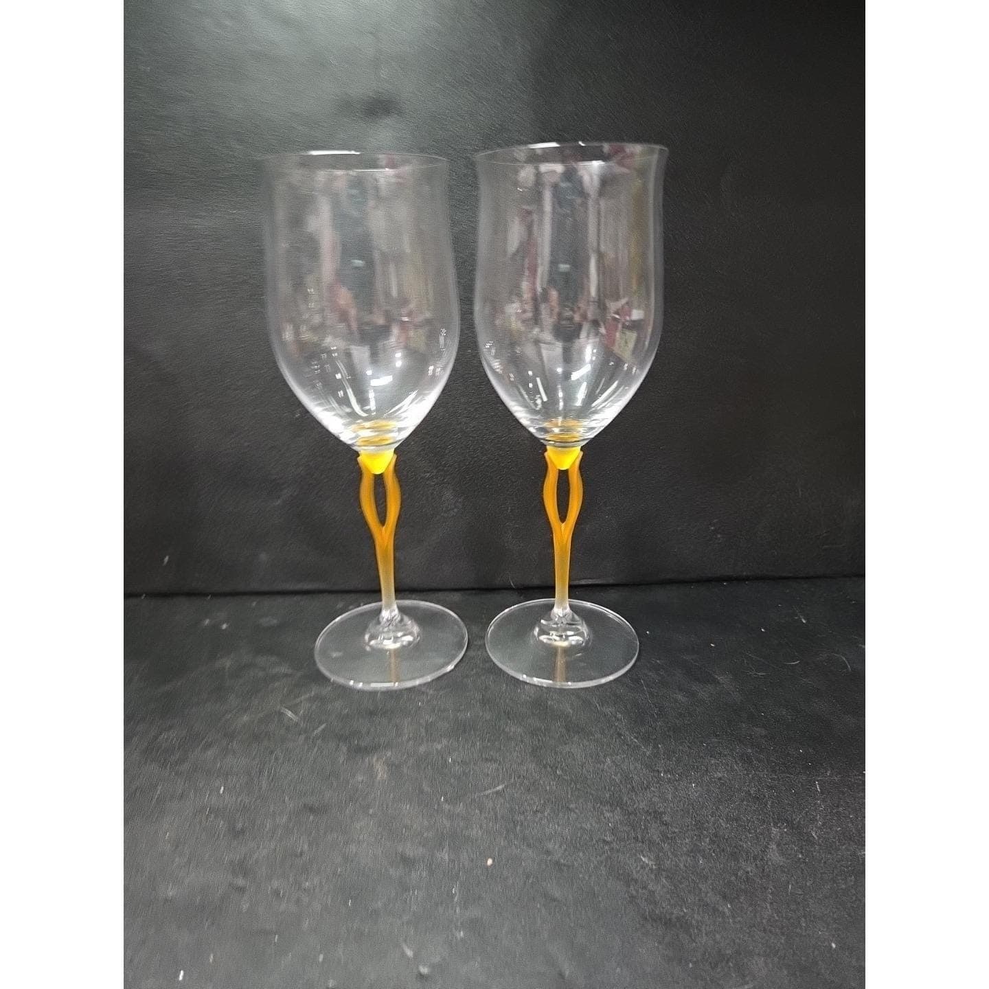 Mikasa Crystal Tuscan Wine Glasses, Yellow Stem Water Glass, Set of 2, Art Deco