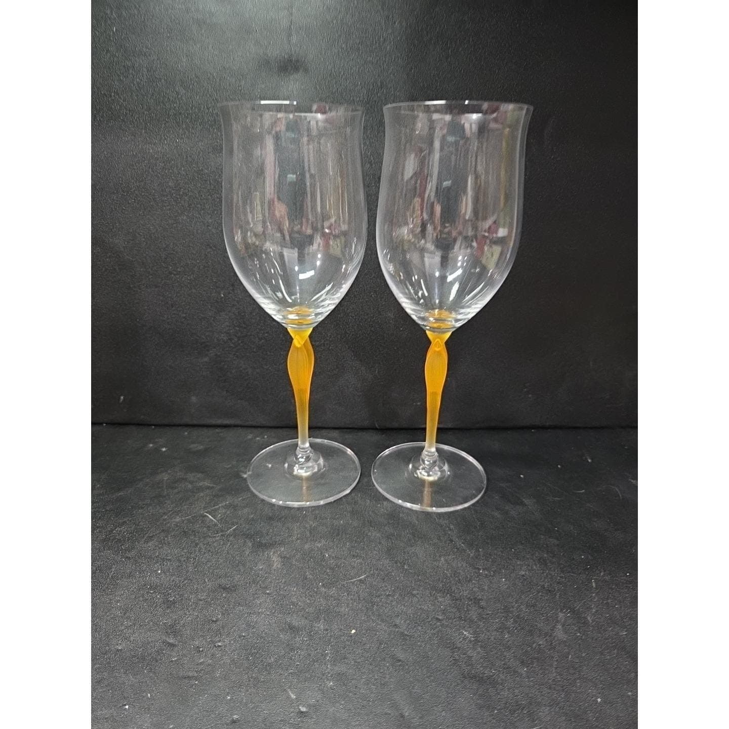 Mikasa Crystal Tuscan Wine Glasses, Yellow Stem Water Glass, Set of 2, Art Deco - Thumbnail 4