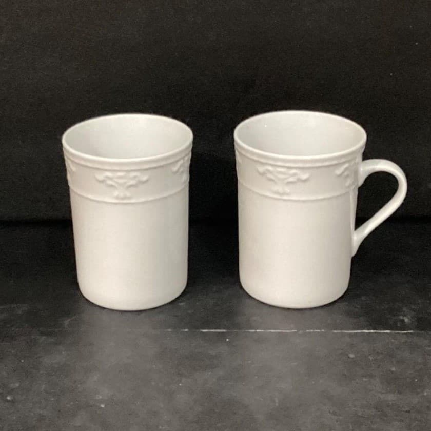 JCPenny Home White Coffee Cups, Set of 2, Vintage Inspired Patterned Mugs - Thumbnail 3