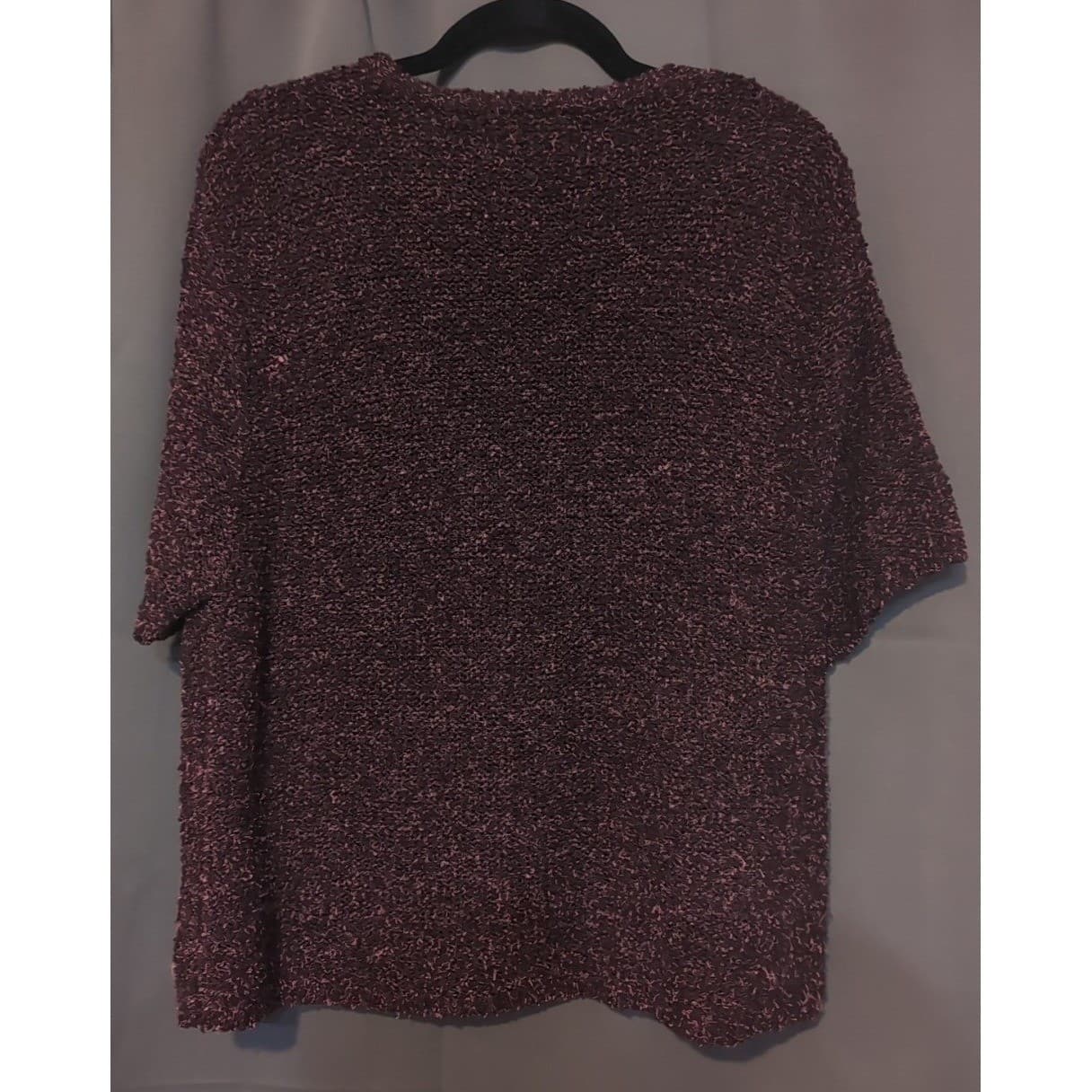 Ashley Hill Burgundy Plum Short Sleeve Knit Sweater, Ramie Blend, Women's Large - Thumbnail 4