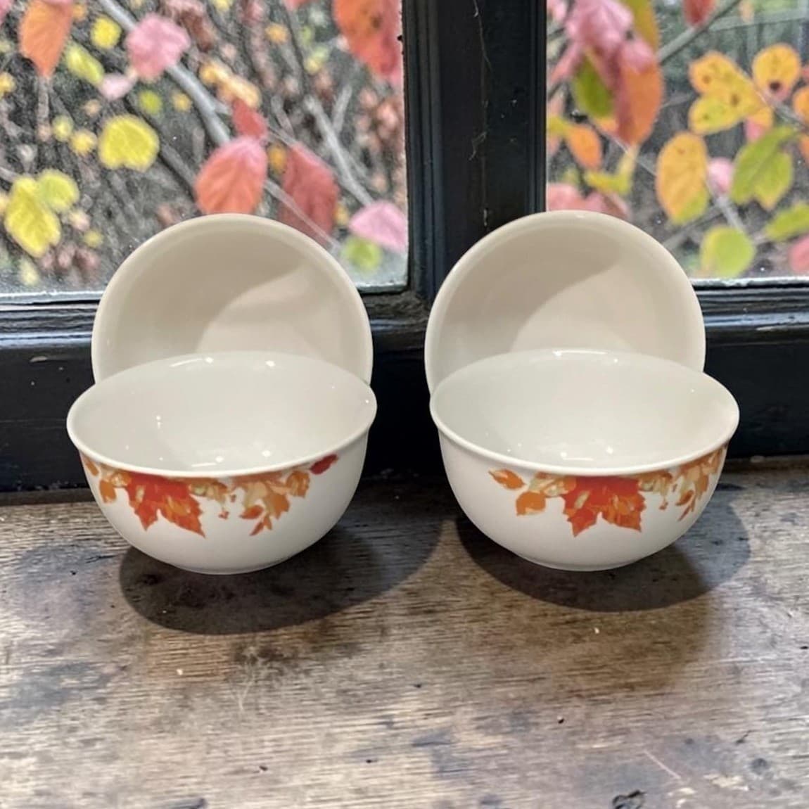 Royal Norfolk Autumn Leaves Cereal Bowls, Set of 4, Vintage Fall Dinnerware