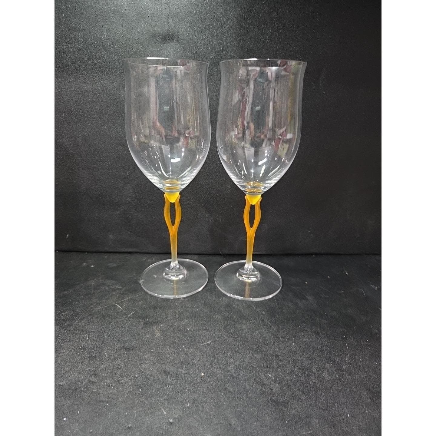 Mikasa Crystal Tuscan Wine Glasses, Yellow Stem Water Glass, Set of 2, Art Deco - Thumbnail 3
