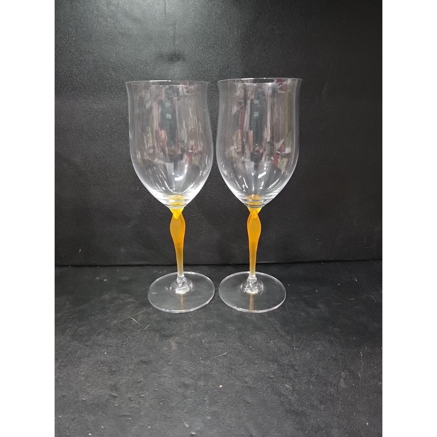Mikasa Crystal Tuscan Wine Glasses, Yellow Stem Water Glass, Set of 2, Art Deco - Thumbnail 2