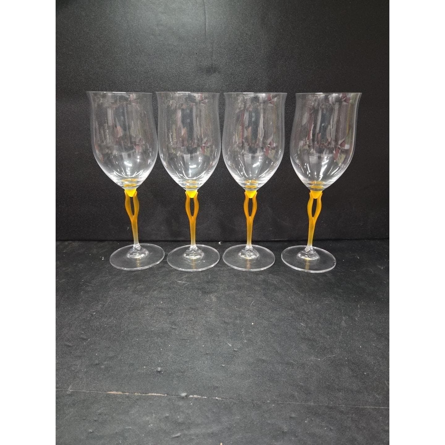 Mikasa Crystal Tuscan Wine Glasses, Yellow Stem, Set of 4, Art Deco Drinkware - Thumbnail 3