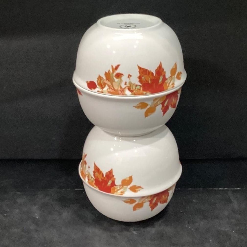 Royal Norfolk Autumn Leaves Cereal Bowls, Set of 4, Vintage Fall Dinnerware - Thumbnail 6