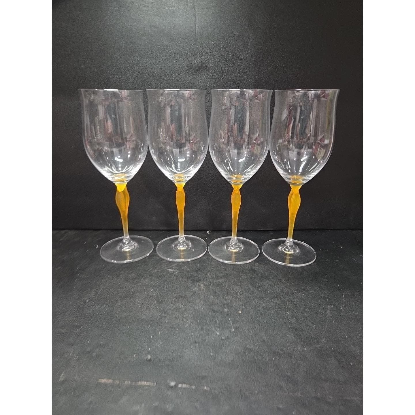 Mikasa Crystal Tuscan Wine Glasses, Yellow Stem, Set of 4, Art Deco Drinkware - Thumbnail 2