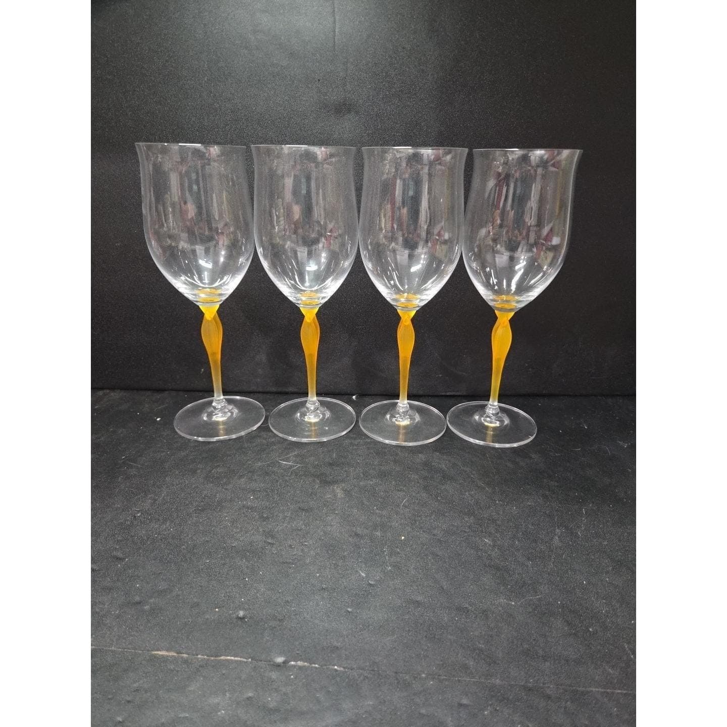 Mikasa Crystal Tuscan Wine Glasses, Yellow Stem, Set of 4, Art Deco Drinkware - Thumbnail 4