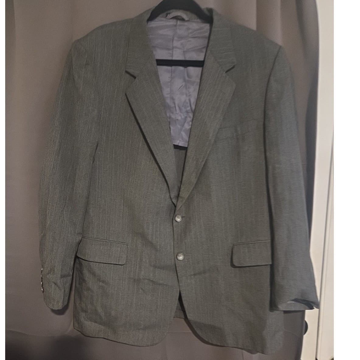 Woodmere Charcoal Gray Pinstripe Blazer, Men's 44R Two Button Wool Blend Jacket - Thumbnail 3