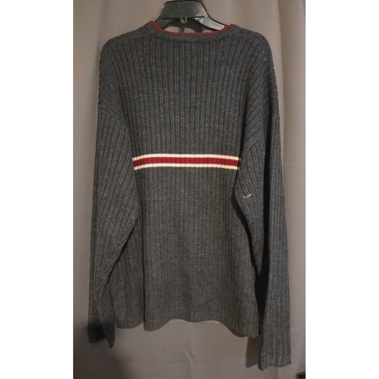 Adirondack Trading Company Charcoal Gray Stripd V-Neck Ribbed Sweater, Men's XL - Thumbnail 4