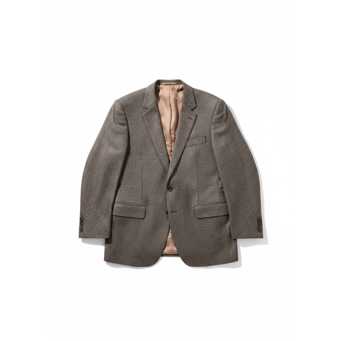 Chaps Silk Wool Blend Houndstooth Brown Tan Sport Coat, Men's 44L Blazer 2GX0277