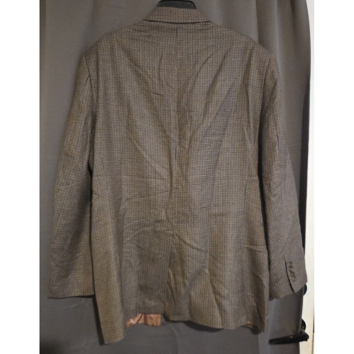 Chaps Silk Wool Blend Houndstooth Brown Tan Sport Coat, Men's 44L Blazer 2GX0277 - Thumbnail 4