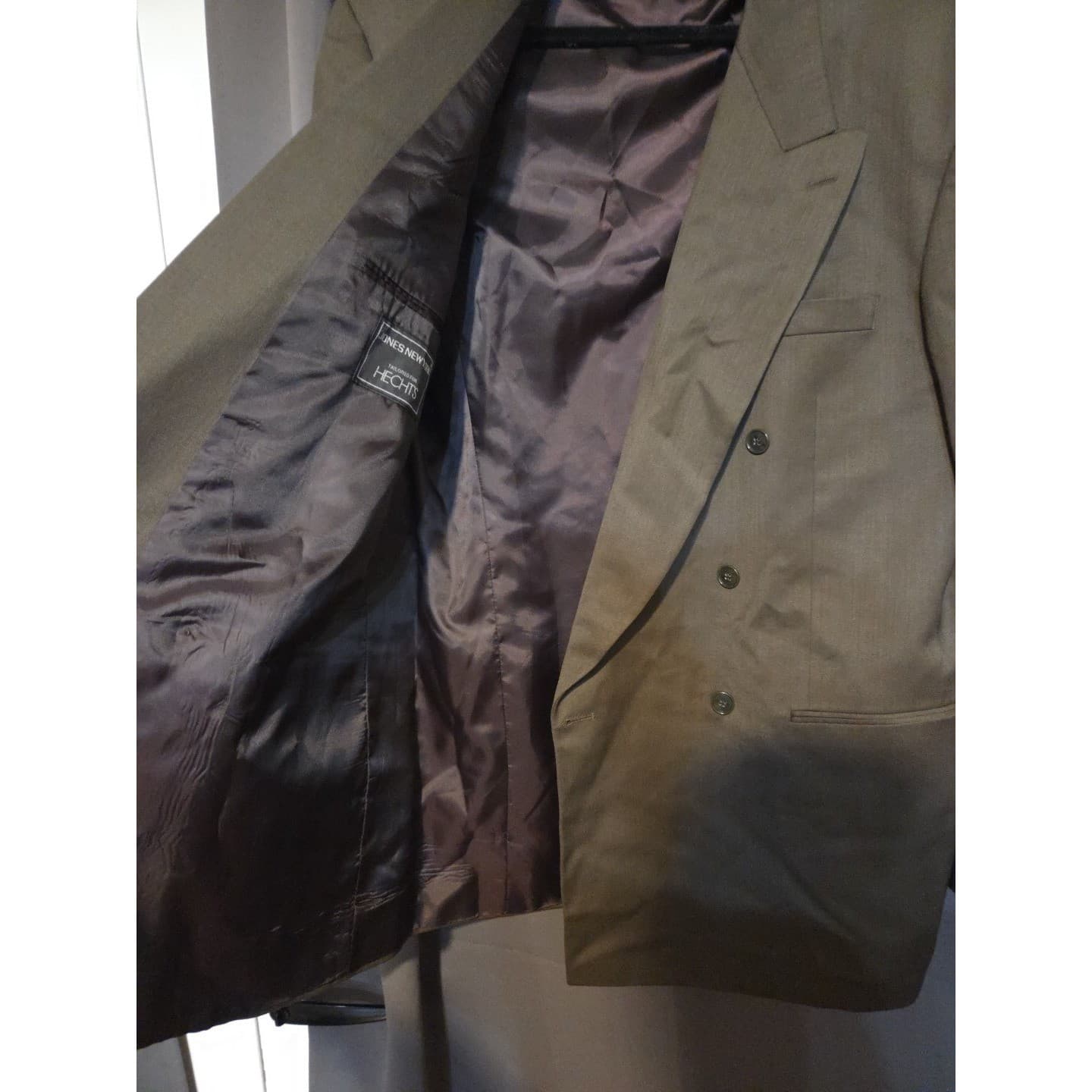 Jones New York Olive Green Double Breasted Wool Blend Blazer, Men's 46L Jacket - Thumbnail 8