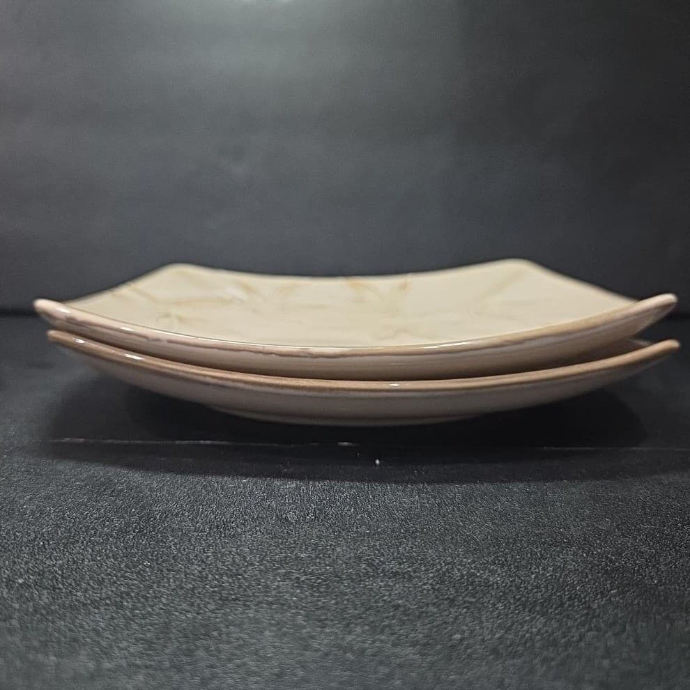Florida Marketplace Bamboo Design Salad Plates, Set of 2, Vintage Stoneware - Thumbnail 9