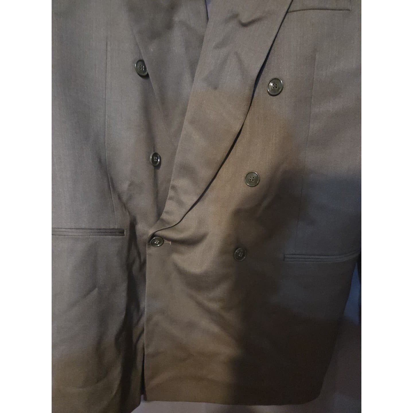 Jones New York Olive Green Double Breasted Wool Blend Blazer, Men's 46L Jacket - Thumbnail 7