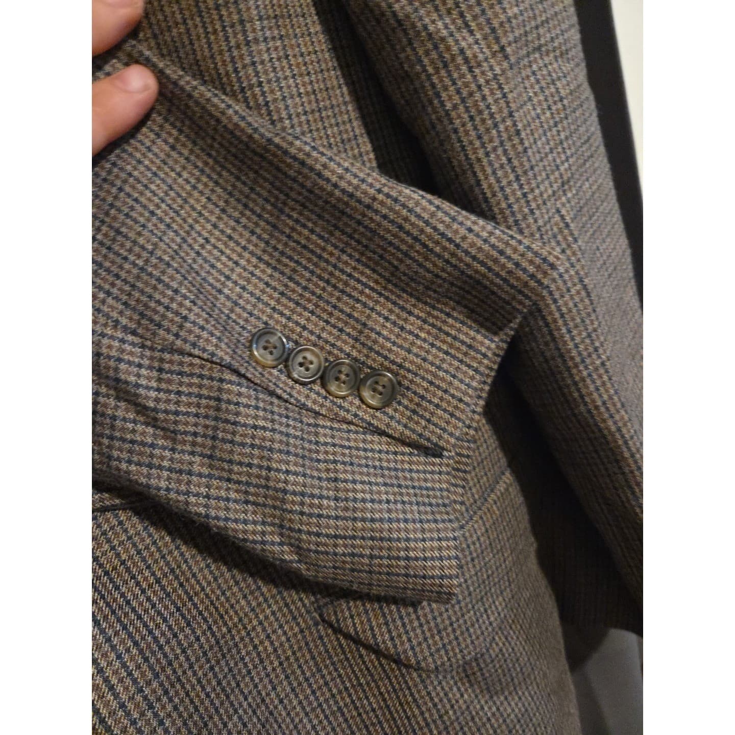 Chaps Silk Wool Blend Houndstooth Brown Tan Sport Coat, Men's 44L Blazer 2GX0277 - Thumbnail 7