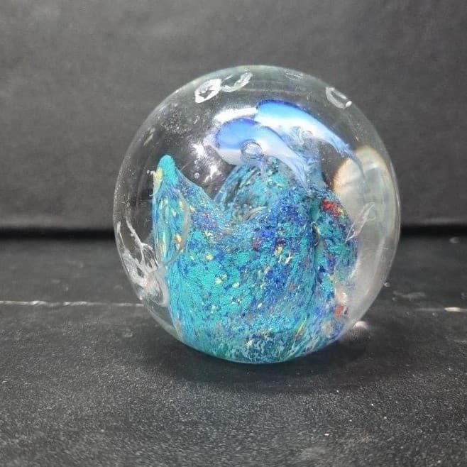 Murano Style Heavy Glass Paperweight, Nautical Seascape, Dolphin and Reef Design - Thumbnail 3