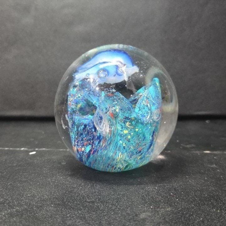 Murano Style Heavy Glass Paperweight, Nautical Seascape, Dolphin and Reef Design - Thumbnail 5