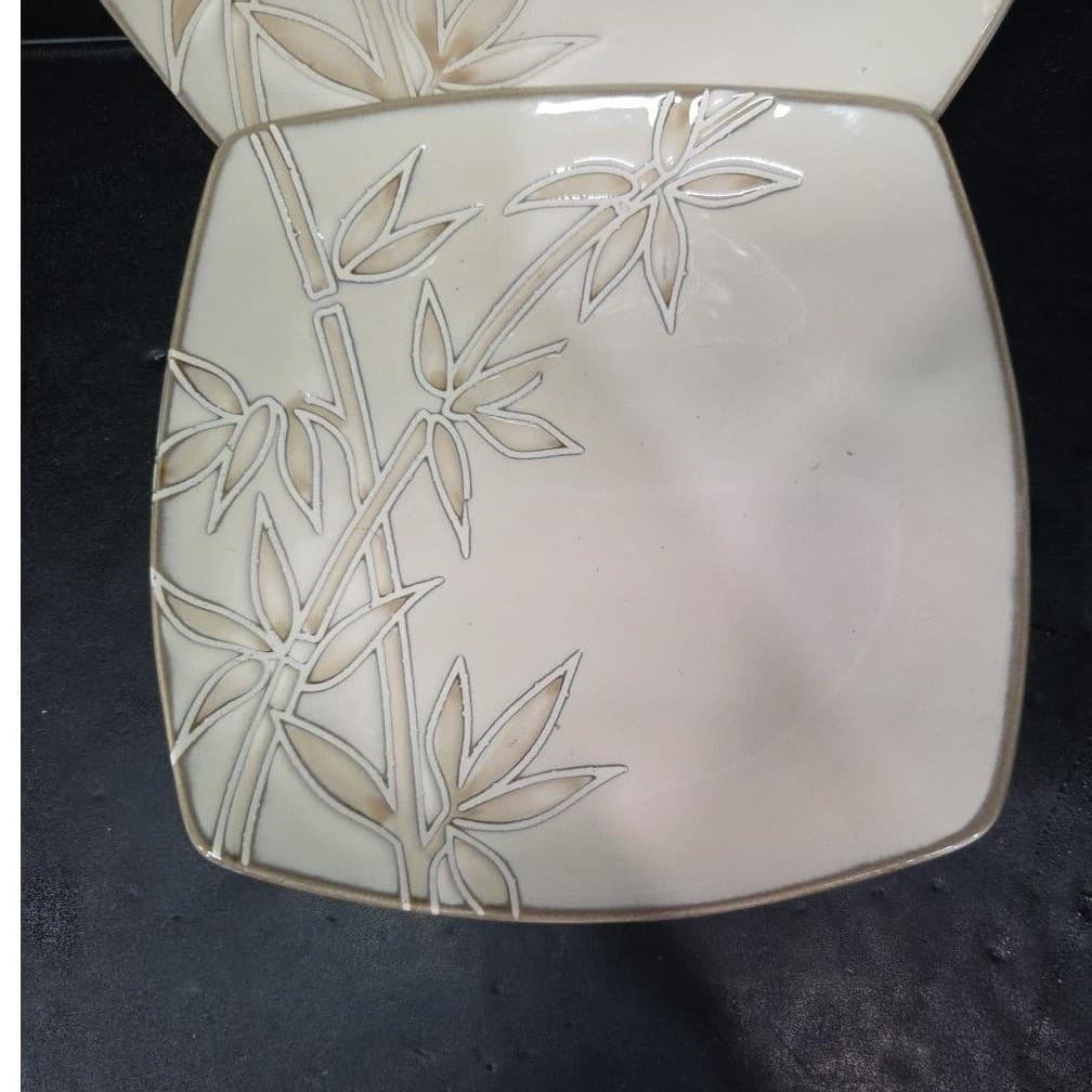 Florida Marketplace Bamboo Design Salad Plates, Set of 2, Vintage Stoneware - Thumbnail 3
