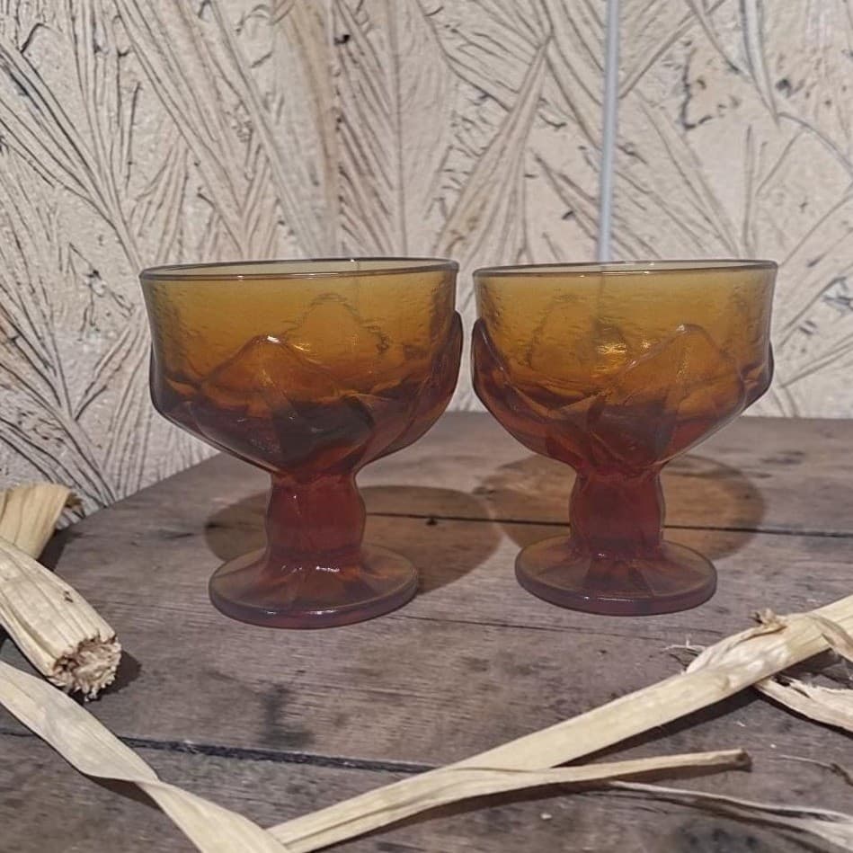 Tiffin Franciscan Cornsilk Amber Glass Sherbet Glasses, Set of 2, VTG Stemware