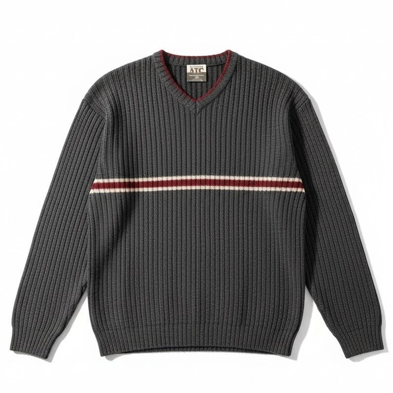 Adirondack Trading Company Charcoal Gray Stripd V-Neck Ribbed Sweater, Men's XL