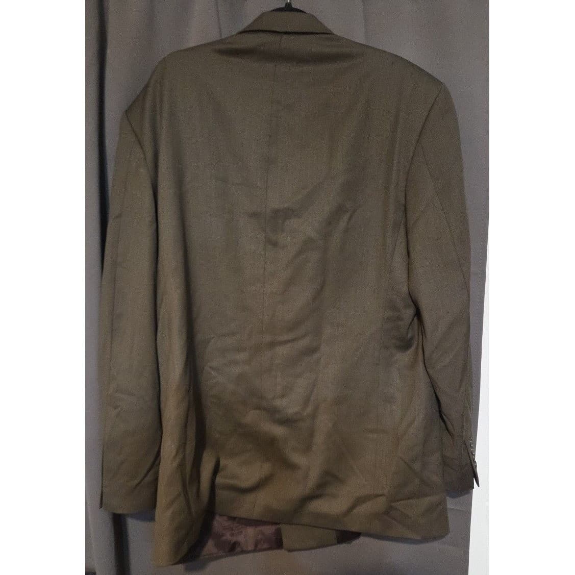 Jones New York Olive Green Double Breasted Wool Blend Blazer, Men's 46L Jacket - Thumbnail 4