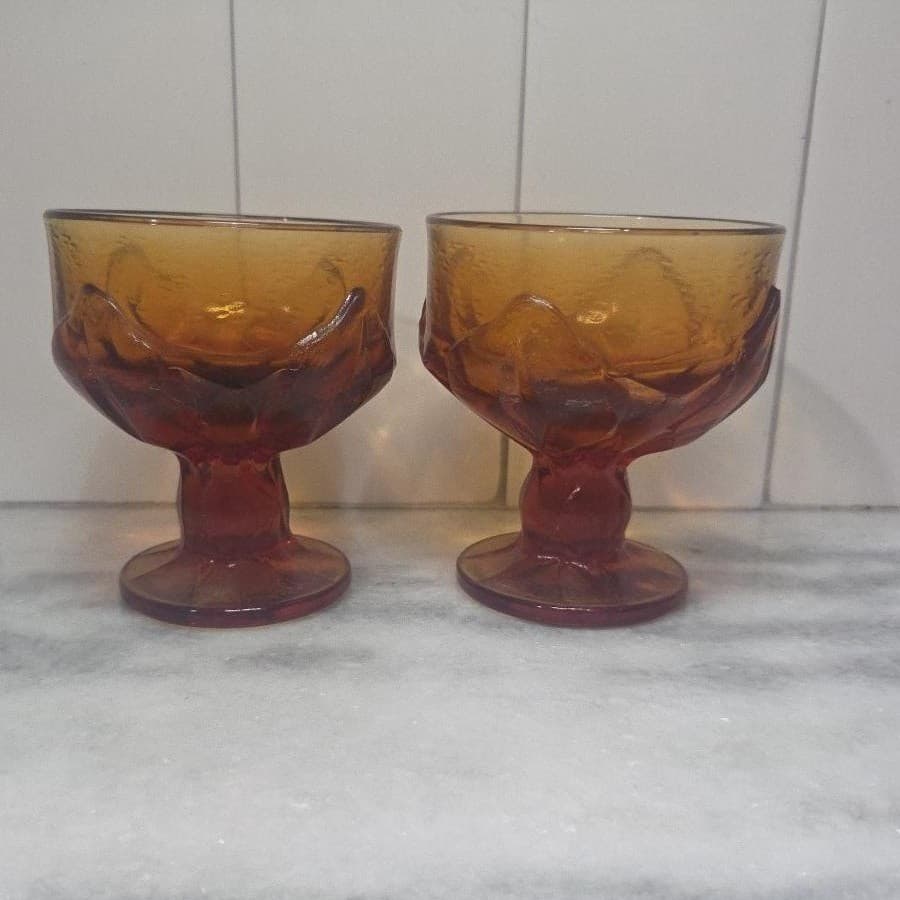 Tiffin Franciscan Cornsilk Amber Glass Sherbet Glasses, Set of 2, VTG Stemware - Thumbnail 4
