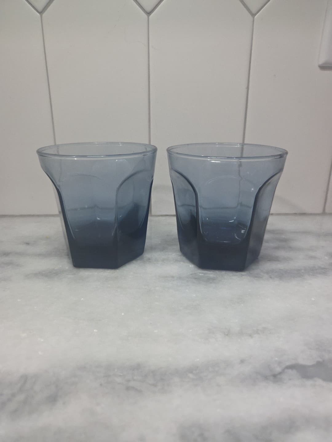 Anchor Hocking Courtney Dark Blue Rocks Glasses, Set of 2 Juice Glasses, Vintage