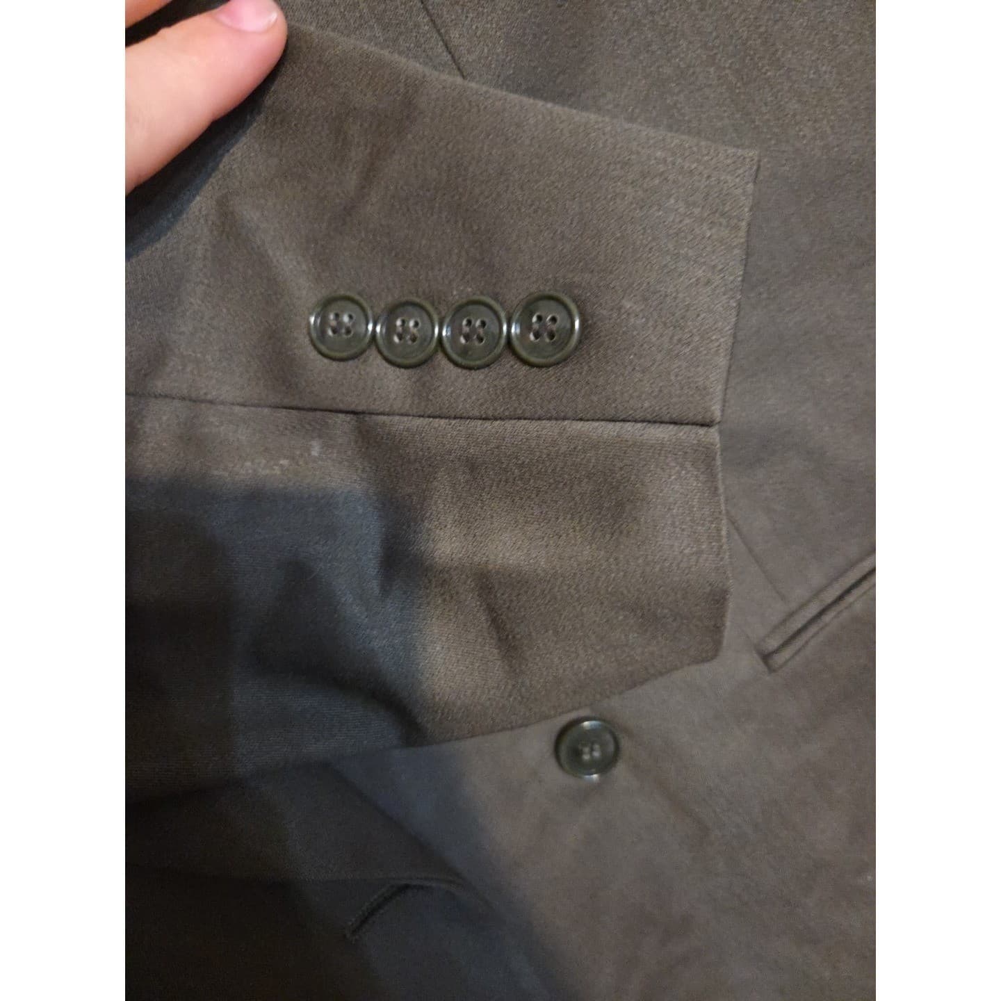 Jones New York Olive Green Double Breasted Wool Blend Blazer, Men's 46L Jacket - Thumbnail 11