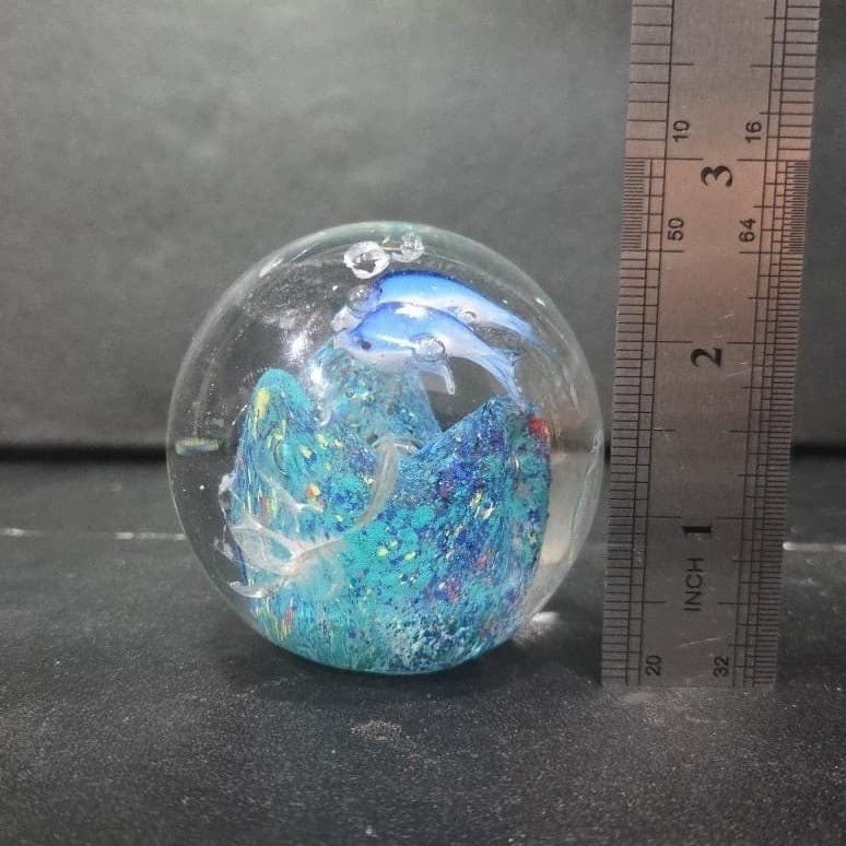 Murano Style Heavy Glass Paperweight, Nautical Seascape, Dolphin and Reef Design - Thumbnail 8