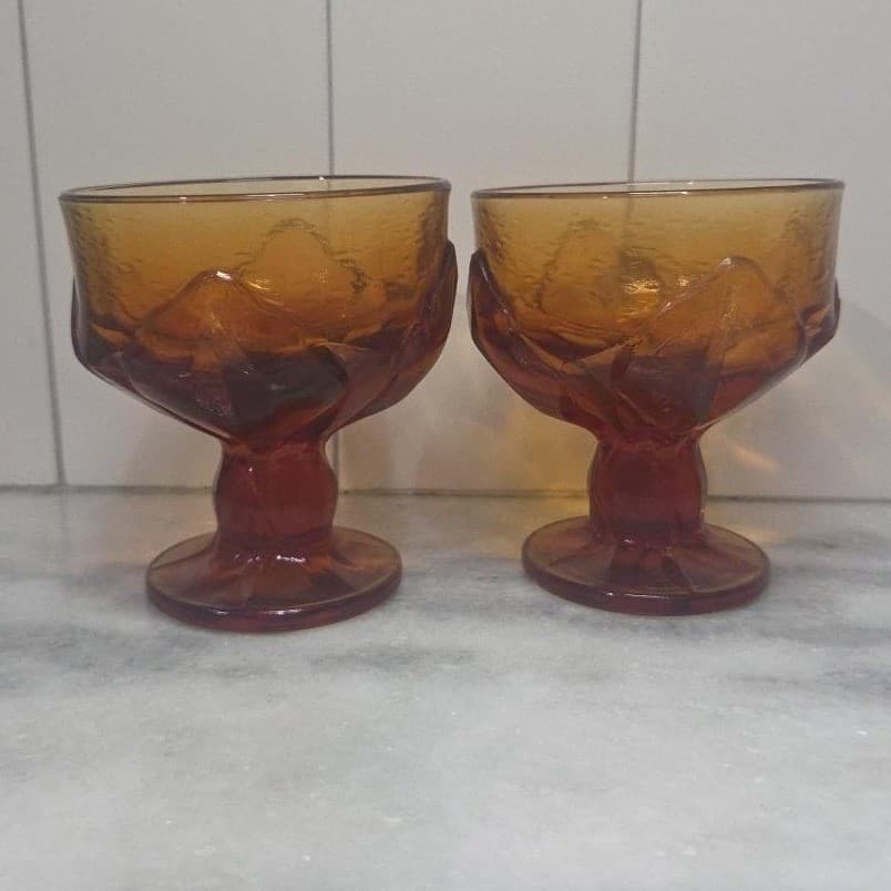 Tiffin Franciscan Cornsilk Amber Glass Sherbet Glasses, Set of 2, VTG Stemware - Thumbnail 2